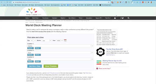 Planning Meetings World Clock